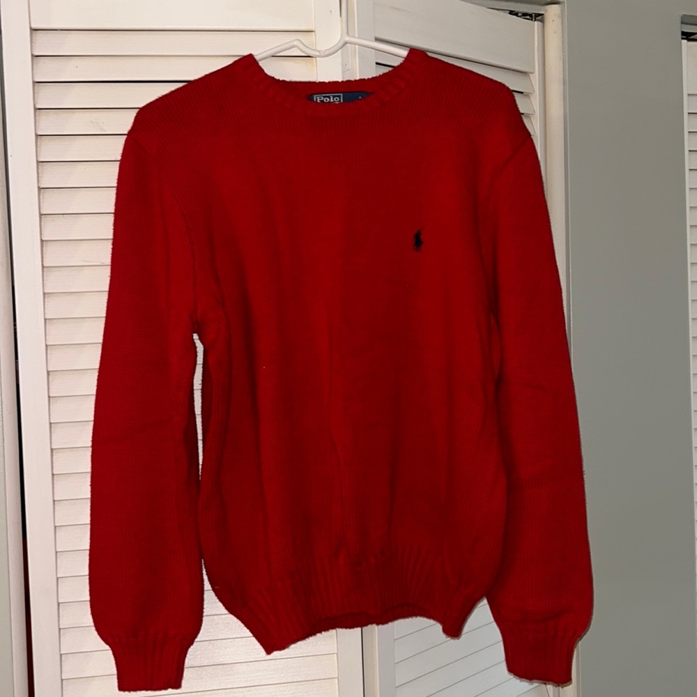 Polo Ralph Lauren Sweater Mens Large Red Crew Neck Cotton Pullover Pony Logo